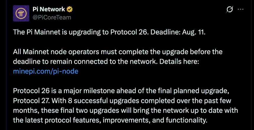 Pi Network 价格飙升6.6%：Protocol 26截止日临近，主网升级在即