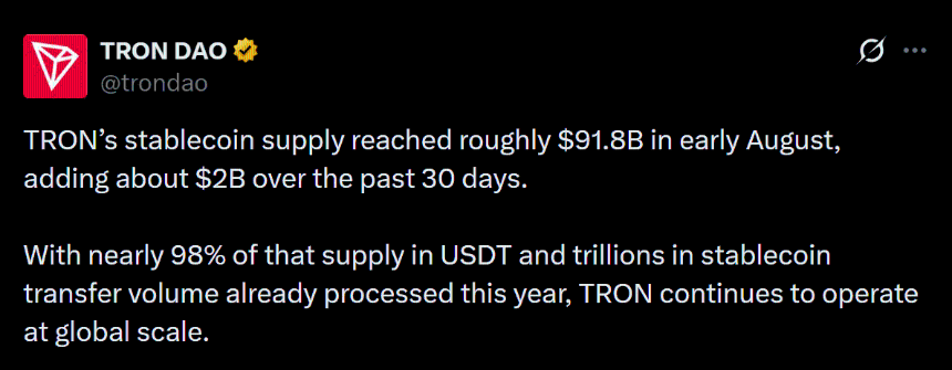 TRON二季度USDT转账达2.1万亿美元，质押率下降与通胀压力考验需求